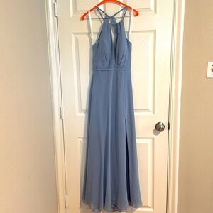 Azazie bridesmaid gown with slit and tie back - custom size
